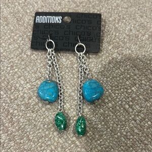 Chico's Silver and Blue-Green Chain Earrings
